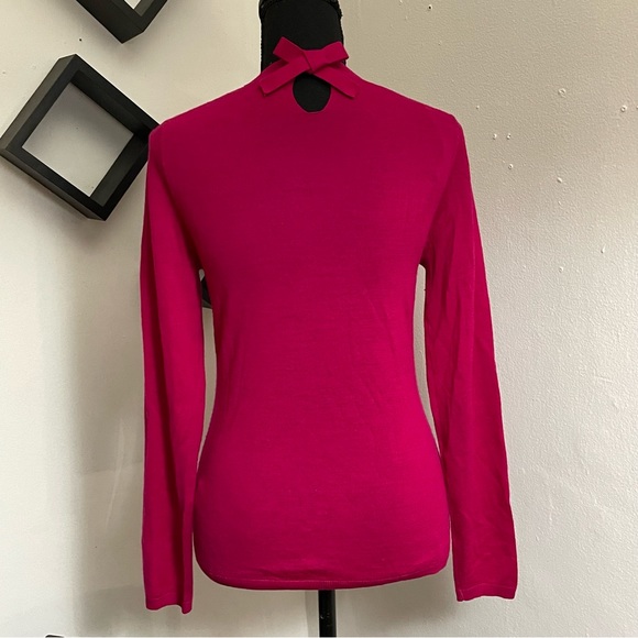 Massimo Dutti Pink Wool-Cashmere Front Pockets V-neck Back Keyhole Bow Sweater - Picture 4 of 13